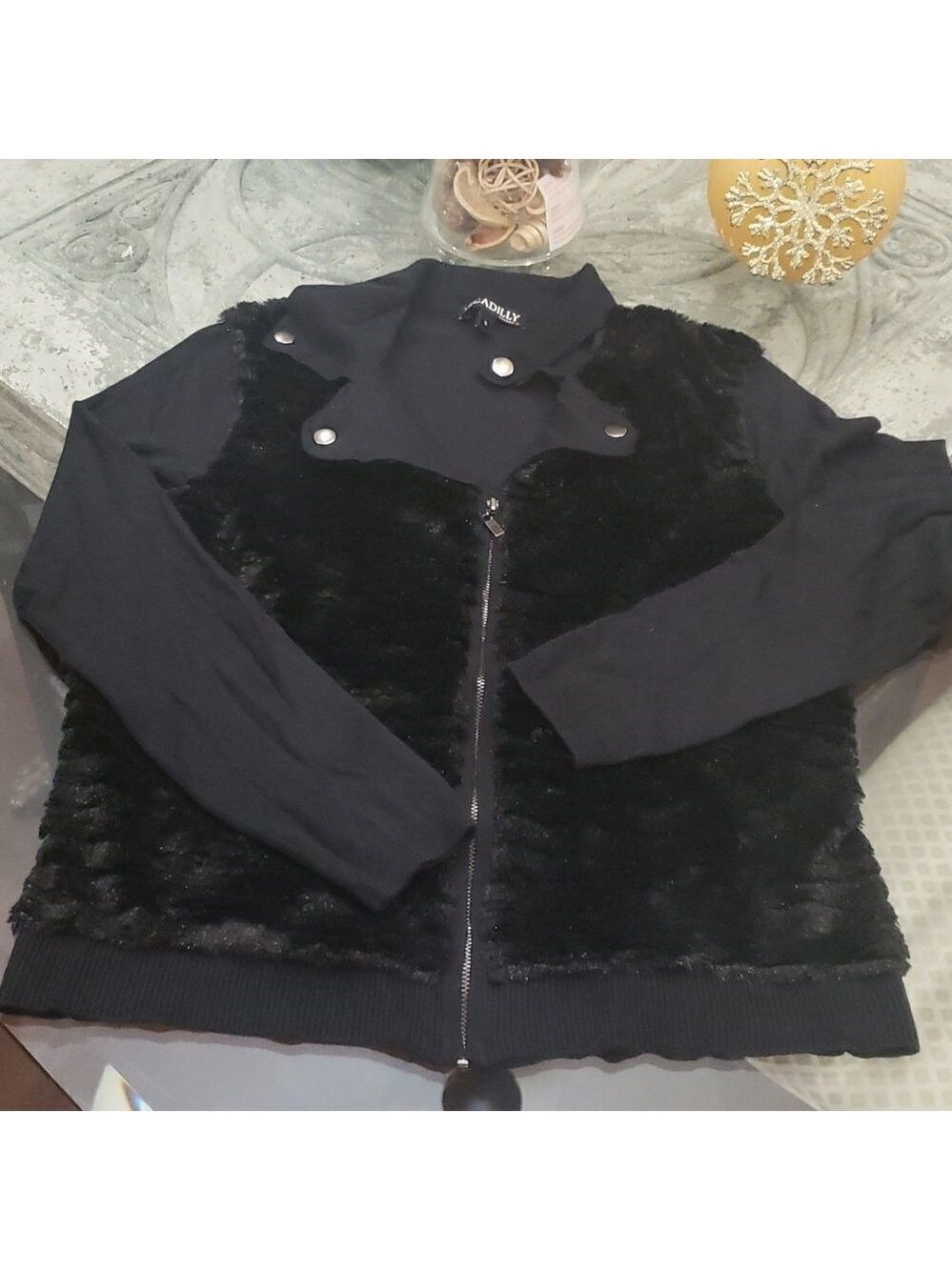 ❤ Picadilly Canada Black Two Tone Zip Up Sweater